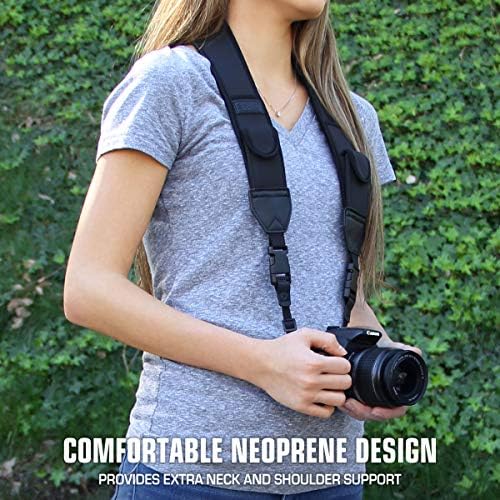USA Gear TrueSHOT Camera Strap Neoprene Camera Straps - Padded Neck Strap, Pockets, and Quick Release Buckles - Compatible with Canon, Nikon, Sony and More DSLR and Mirrorless Cameras (Black) - Image 2