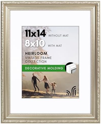 Americanflat 11x14 Picture Frame with Shatter-Resistant Glass - Use as 8x10 Frame with Mat or Display 11x14 Photo Without Mat - Ornate Picture Frames for Wall Display - Silver by Americanflat