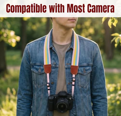 Cute Camera Strap, Adjustable Woven Camera Neck&Shoulder Straps for Canon, Fujifilm, Sony, Nikon, Minolta, Panasonic DSLR(Rainbow) - Image 5