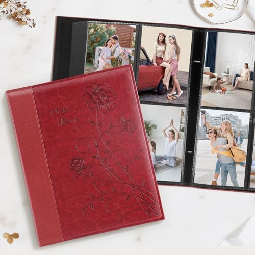 Artmag Photo Picutre Album 4x6 400 Photos, Extra Large Capacity Leather Cover Wedding Family Photo Albums Holds 400 Vertical 4x6 Photos with Black Pages(Red) - Image 4