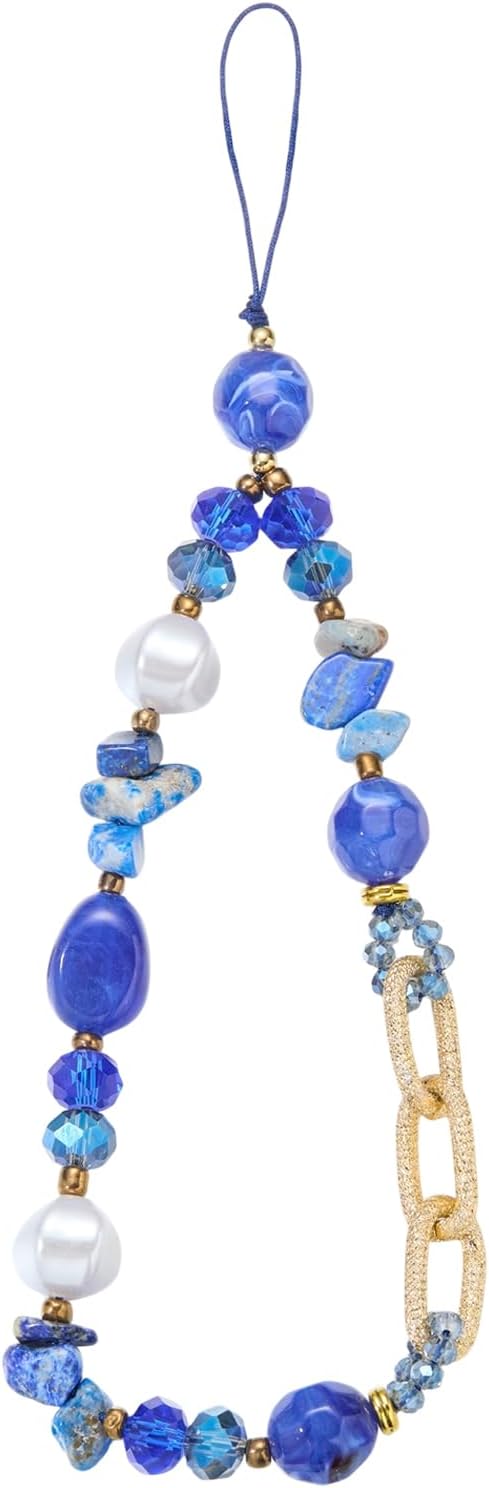BEEFLYING Blue Beaded Phone Charm Wrist Strap for Case | Cellphone Chain Bracelet Lanyard, for Keychain Bag Camera Car Key Pendant by BEEFLYING