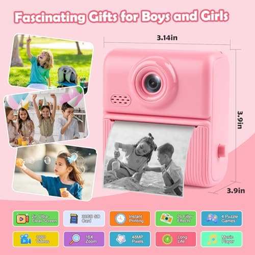 Kids Instant Print Camera, 1080P HD Digital Camera with 32GB Card - Image 3