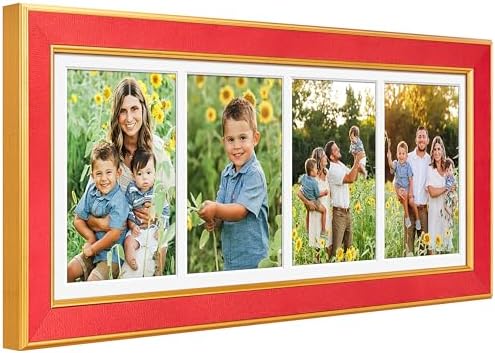 Suede 8x21 Picture Frame Display 4 Opening 5x7 Picture Frames Collage Wall Decor with Mat,Multi Photo Frame for Plexiglass,Wall Decor,1Pack,Red by AnoziebyProductsunder