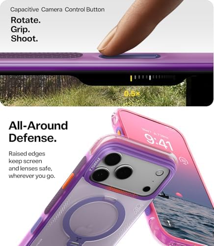 TORRAS Ostand Q3 Air for iPhone 17 Pro Max Case with 360 Magnetic Stand, Fit for MagSafe, Mil-Grade Drop Tested, Camera Control Button, Shockproof Phone Case for iPhone 17 Pro Max 6.9", Aurora Purple - Image 5