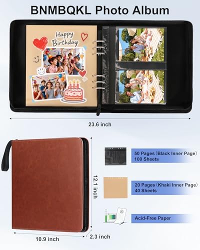 Leather Photo Album 4x6 200 Photos, DIY Scrapbook with 50 Sheets and 20 Blank Kraft Sheets, Travel Souvenir Diary Photo Book for Family Wedding Baby and Holiday Pictures - Image 2