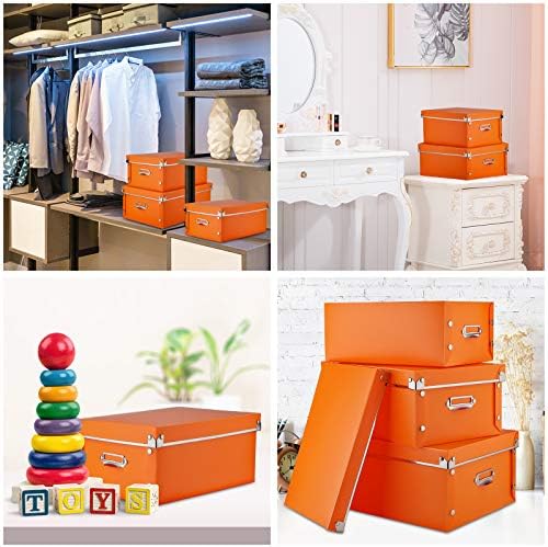SEEKIND photo boxes storage, storage boxes with lids and Handles, 3 in 1 Set, Multiple Size(Small/Medium/Large) Plastic Box for Photos, tax papers, Cosmetic, Socks, Snacks, Etc(Orange) - Image 3