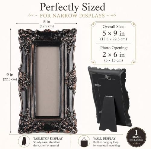 Wonderjune 1 Pack 2 x 6 Inch Vintage Black Gold Photo Booth Frames - Image 2