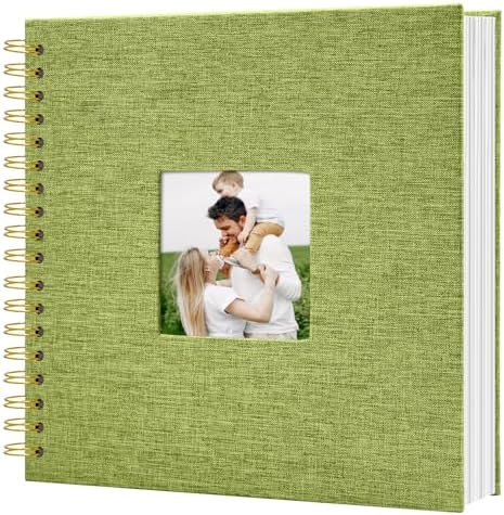 Scrapbook Photo Album Linen Cover, 10 x 10 Inch Hardcover Kraft White Pages Memory Book, for Travel Wedding Guest Book Christmas Baby Shower (20 Sheets/ 40 Pages,Matcha) by HenPisen
