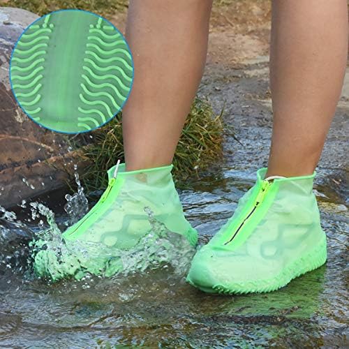 Shiwely Waterproof Shoe Covers, Silicone Reusable Shoe Cover Non-slip Durable Zipper Elastic Rain Cover Protection for Men Women (XL (Women 11-13, Men 9.5-13), Green) - Image 2
