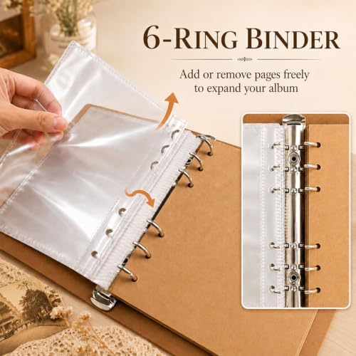 Small Photo Album 4x6 60 Photos, Albums 6 Ring DIY Scrapbook with 20 Writing kraft paper Baby Picture Album Scrapbook Photo Album with Metal Clasp (Heart, 4x6-60 Pockets) - Image 4