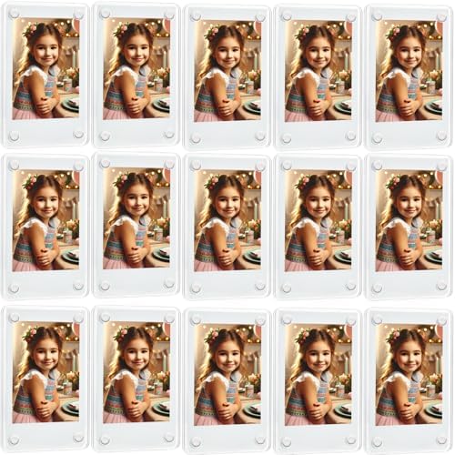 lengnoyp 15 Packs Polaroid Magnets Frame for Refrigerator, Acrylic Fridge Magnetic Picture Frame, Mini Photo Frames, Instax Clear Picture Magnet Display Frame 2.36 X 3.54 Inches by lengnoyp