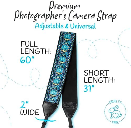 Camera Strap - Shoulder, Crossbody & Neck Camera Strap for Photographers, Fits All Cameras, Canon Nikon Sony Fujifilm, Padded Strap W/ Quick Release, Embroidered Cotton & Leather Ends, Blue - Image 5