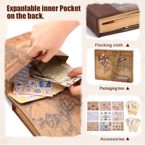 Our Adventure Book 146 Pages 8.9 * 7.7 Inch Scrapbook Photo Album,Retro Style Embossed Letter Cover Travel Diary Journal Scrap Book For Couples,Memory Book For Anniversary Wedding - Image 6