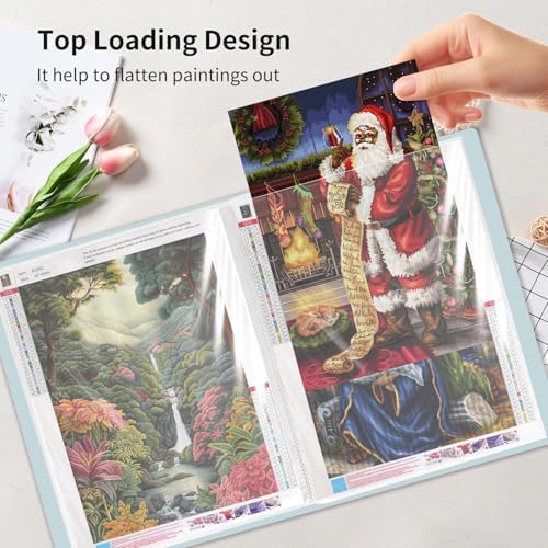 A3 Diamond Painting Storage Book, 60 Views Art Portfolio Presentations Folder with 30 Pages Protectors, 17.3x12.8in Green - Image 5