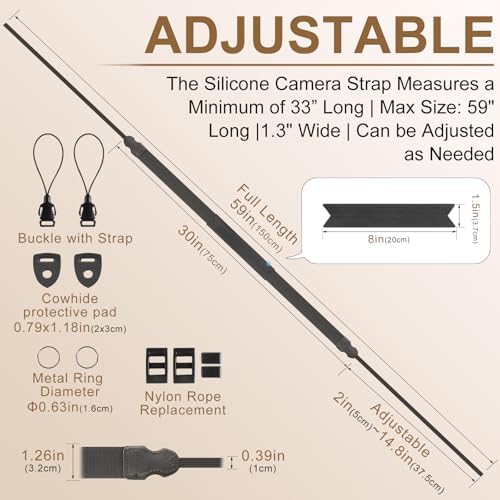 FIEIL Neck Strap Silicone Camera Straps - Padded Camera Strap, 1.5" Wide Adjustable Nylon Shoulder Strap - Compatible with Canon, Nikon, Sony, and More DSLR and Mirrorless Cameras (Black) - Image 5