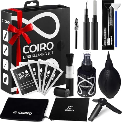 C Coiro Camera Lens Cleaning Kit for DSLR and Sensitive Electronics, 9-in-1 Lens Cleaner Spray, Camera Pen, Blower, Wipes, Sensor Cleaner, Photographer Gifts & Accessories by CCoiro