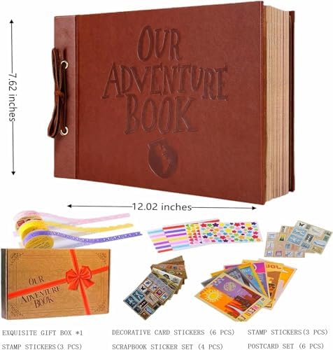 Adventure Book Handcrafted 11.92 x 7.62" Leather-Bound Scrapbook with 80 Pages, Embossed Lettering, Inspired by 'Up', Ideal for Photos, Weddings&Travel Memories Gift Box Included (Leather Scrapbook) - Image 3