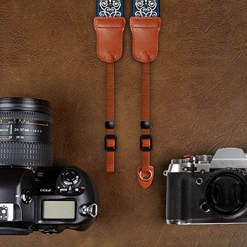 Padwa Lifestyle Blue Floral Camera Strap - 2" Cowhide Head Camera Straps for Photographers,Vintage Jacquard Embroidery Woven Cotton Adjustable Shoulder Neck Straps for Cameras,Binoculars - Image 6