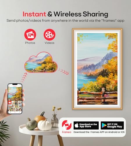 64GB Frameo 15.6" Digital Picture Frame Large 1920 x 1080 IPS FHD Touch Screen WiFi Electronic Photo Frames Share Moments Instantly Anywhere Best Gifts for Parents and Grandparents Golden White - Image 2