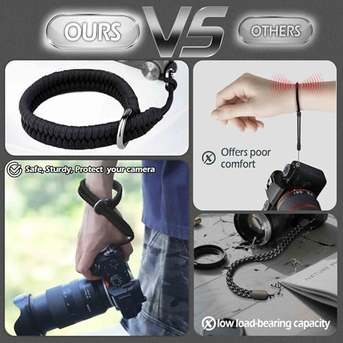 Paracord Camera Wrist Strap Lanyard-Quick Release for DSLR Mirrorless Black - Image 3