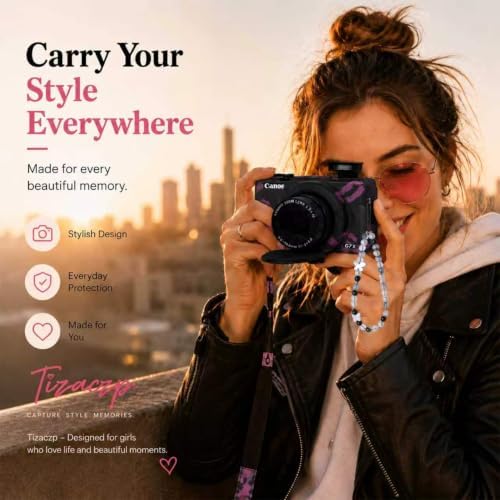 Cute Camera Case for Canon G7X Mark III,Silicone Protective Cover with Removable Lens Cap,Bracelet Wrist Strap & 2 Pack Tempered Glass Screen Protector for Women (Black Lips) - Image 7