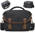 RAINSMORE Canvas Camera Bag, DSLR/SLR/Mirrorless Small Camera Sling Bags Cross-body Camera Case, Compact Shoulder Bag for Photographers with Rain Cover Vintage Sling Bags for Men and Women, Black by RAINSMORE