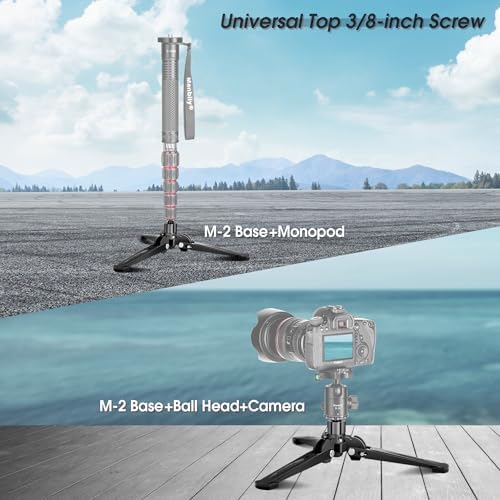 Manbily Mini Tripod Base for Monopods, 3/8" Screw Desktop Stand with Three Feet, Monopod Support, Travel for Ball Head Tripod/Fluid Head DSLR Camera Camcorder, Tilt 20° & Rotate 360° (Black) - Image 7