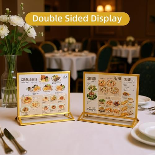 Acrylic Picture Frames 4x6" Horizontal Gold Sign Holders for Wedding Table Numbers, 6 Pack Christmas Photo Frames Double-Sided Menu Holders for Restaurant, Flyer Holder Display Stand for Office, Party - Image 3