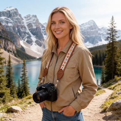 Leather Camera Strap, Quick Release Camera Neck Strap for All Cameras, Retro Jacquard Camera Straps for Photographers - Image 4