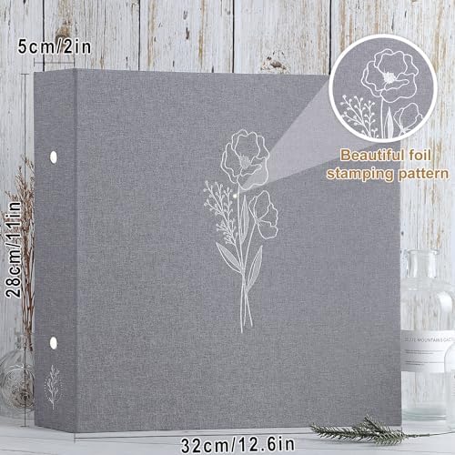 Lanpn 10x10 inch Scrapbook Photo Album, Linen Cover Archival Acid Free Top Load 3 Ring Folder Binder Photo Book 10 x 10 with 30 Plastic Sleeves 60 Pages (Grey) - Image 2