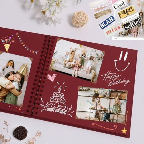 Scrapbook Album 12x12 Inches 100 Pages Hardcover Kraft Paper Red - Image 2