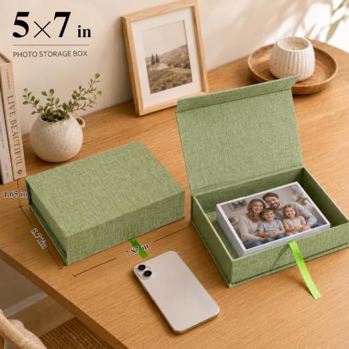 Vienrose Small Photo Storage Box, 5"x7", Linen Postcard Keeper, Grass Green - Image 2