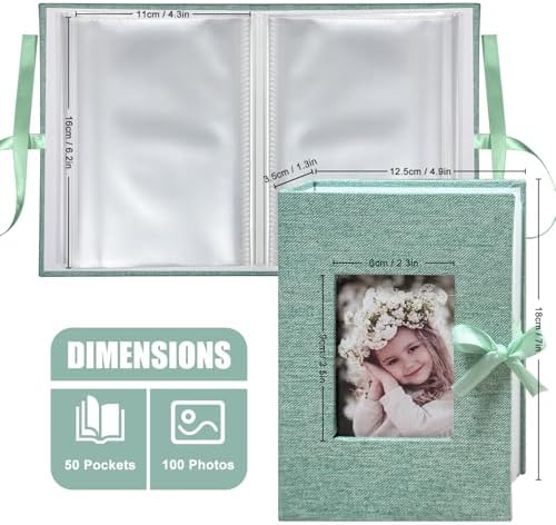 Photo Album 4x6 100 Pockets, Slip-in Picture Albums, Linen Cover Top Loader Vertical Pockets Albums for Baby, Kids Boy Girls, Wedding, Family, Anniversary, Green - Image 2