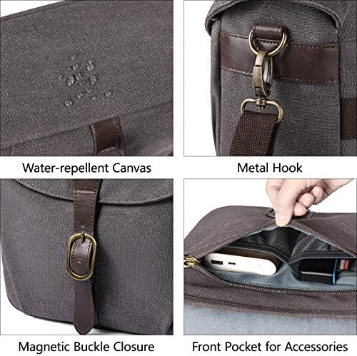BAGSMART Canvas Crossbody Camera Bag with Rain Cover for Women Men, Gray - Image 5