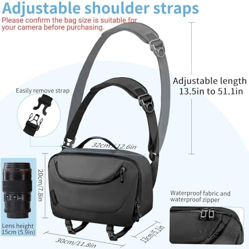 TAAOKA Camera Sling Bag,Waterproof Camera Case with Tripod Holder,Lightweight DSLR/SLR/Mirrorless Camera Bags Crossbody for photographers-Black - Image 4