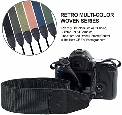 Padwa Lifestyle Black Camera Strap - 2" Wide Cotton Woven Genuine Leather Head Camera Straps,Complimentary 2 Pcs Quick Release Clips for All DSLR/SLR Cameras, Binoculars and Drone Remote Control - Image 5