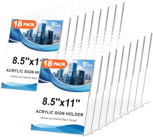 EHWINE 18 Pack Acrylic Sign Holder 8.5 x 11, L Shape Clear Plastic Display Stand, Slanted Back Picture Frame Menu Flyer Paper Display Stand up Table Top Sign Holders for Restaurant, Office and School by EHWINE