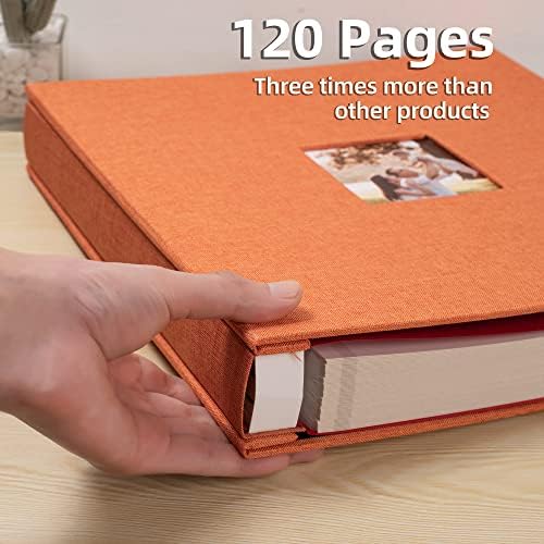 HoneyTolly Large Photo Album Self Adhesive, DIY Scrapbook Album for 600 Photos, 13"x12.6" 120 Pages Linen Cover Memory Book(Orange) - Image 5