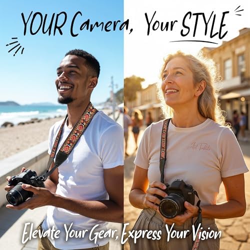 Art Tribute Camera Strap - Shoulder, Crossbody & Neck Camera Strap for Photographers, Fits All Cameras, Canon Nikon Sony Fujifilm, Padded Strap W/Quick Release, Embroidered Cotton & Leather Ends, Red - Image 2