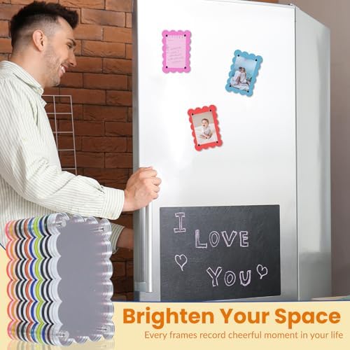 10 Pack 2.36 x 3.54 Inch Acrylic Fridge Magnetic Frame Scalloped, Double Sided Polaroid Frame, Magnet Picture Frames for Fridge suit Fujifilm Instax Mini, Frames for Fridge/Locker, Colorful Set - Image 7