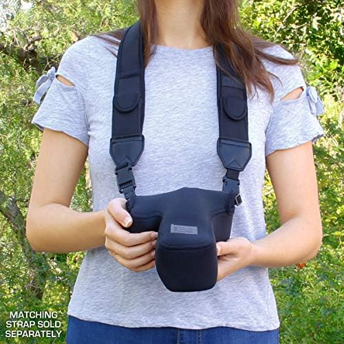 USA Gear Camera Sleeve (Medium) for Compact SLRs Compatible with Canon EOS R100 Nikon Z30 Sony ZV-E10, and more - Padded Neoprene DSLR Case with Zipper Accessory Pocket & Belt Loop (Black) - Image 4