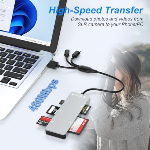 SD Card Reader Memory Stick pro Duo Adapter - 5 in 1 SD/TF/CF/MS/XD Card Reader for iPhone Supports Micro SD/SDHC/Compact Flash/XD Picture Cards, Lightning+USB A+USB C Memory Stick Pro Adapter - Image 3