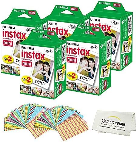 Fujifilm Instax Mini Instant Film Compatible with Instax Mini 8/9/11/12 Cameras – Includes Frame Stickers and Quality Photo Microfiber Cloth (100 Prints) by FUJIFILM