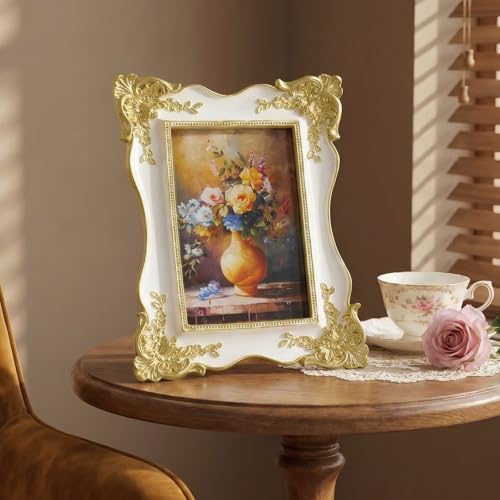 Cuspin 5x7 White and Gold Picture Frame, Vintage Ornate Decorative Frames - Image 4