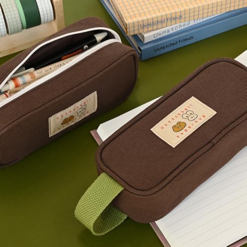 Monolike Unmatched Friends Butter Pencil Case, Brown - Structured Square Desk Organizer, Large Capacity Aesthetic Stationery Pouch & Makeup Brush Bag - Image 3