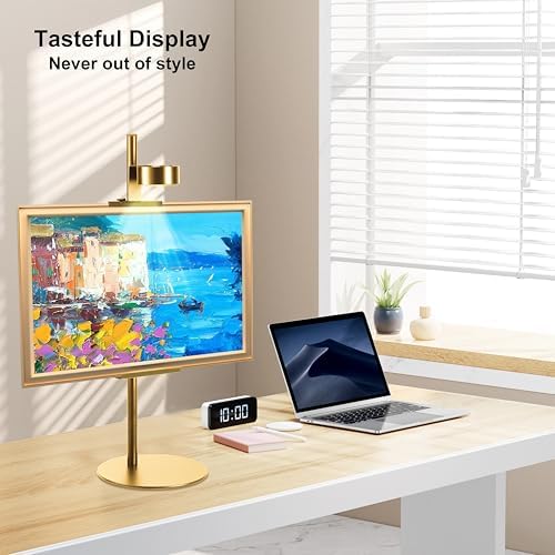Adjustable Desktop Photo Frame Stand with Magnetic Wall Painting Light, Holds Picture Frames up to 30 Inch,with Rechargeable Battery,Metal Vertical Stand with 3 Color Temperature & 13RGB Poster Lights, for Displaying Picture Frames, Artworks (1 Pack,Gold) - Image 4
