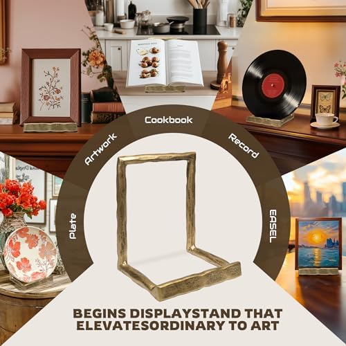 BEGINS 8 Inch Hand-Forged Plate Stand, Vintage Gold Metal Photo Frame Display Stand, Tabletop Decorative Stand for Plater, Picture Frame, Book - Image 4