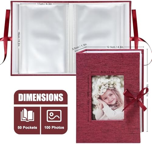 Photo Album 4x6 100 Pockets, Slip-in Picture Albums, Linen Cover Top Loader Vertical Pockets Albums for Baby, Kids Boy Girls, Wedding, Family, Anniversary, Red - Image 2