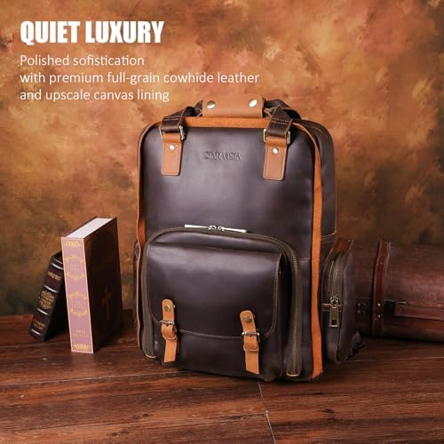STAR VISTA Bernini Vintage Full Grain Leather Camera Backpack for DSLR/SLR, Camera Case for Photographers, with Tripod Holder, Fits 15.6" Laptop, Casual Outdoor Rucksack, YKK Zippers - Image 2