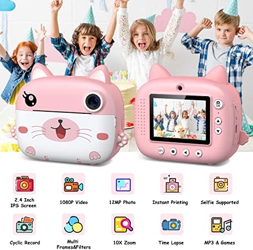 Kids Camera Instant Print, 3.0" HD Screen Kids Instant Cameras, Christmas Birthday Gifts for Girls Boys 3 4 5 6 7 8 9 10 Year Old, Portable Toddler Travel Toys with 32GB Card & 3 Rolls Printer Paper - Image 2